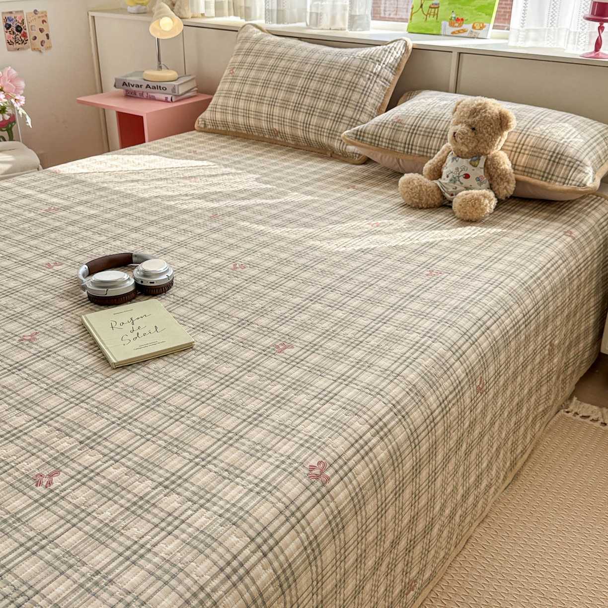 91家纺网 家纺一手货源 找家纺 恒尚居 2026新款纯棉牛奶绒床盖双面两用夹棉床单床垫-秋冬款 四季通用 卡其格【A纯棉-B牛奶绒】