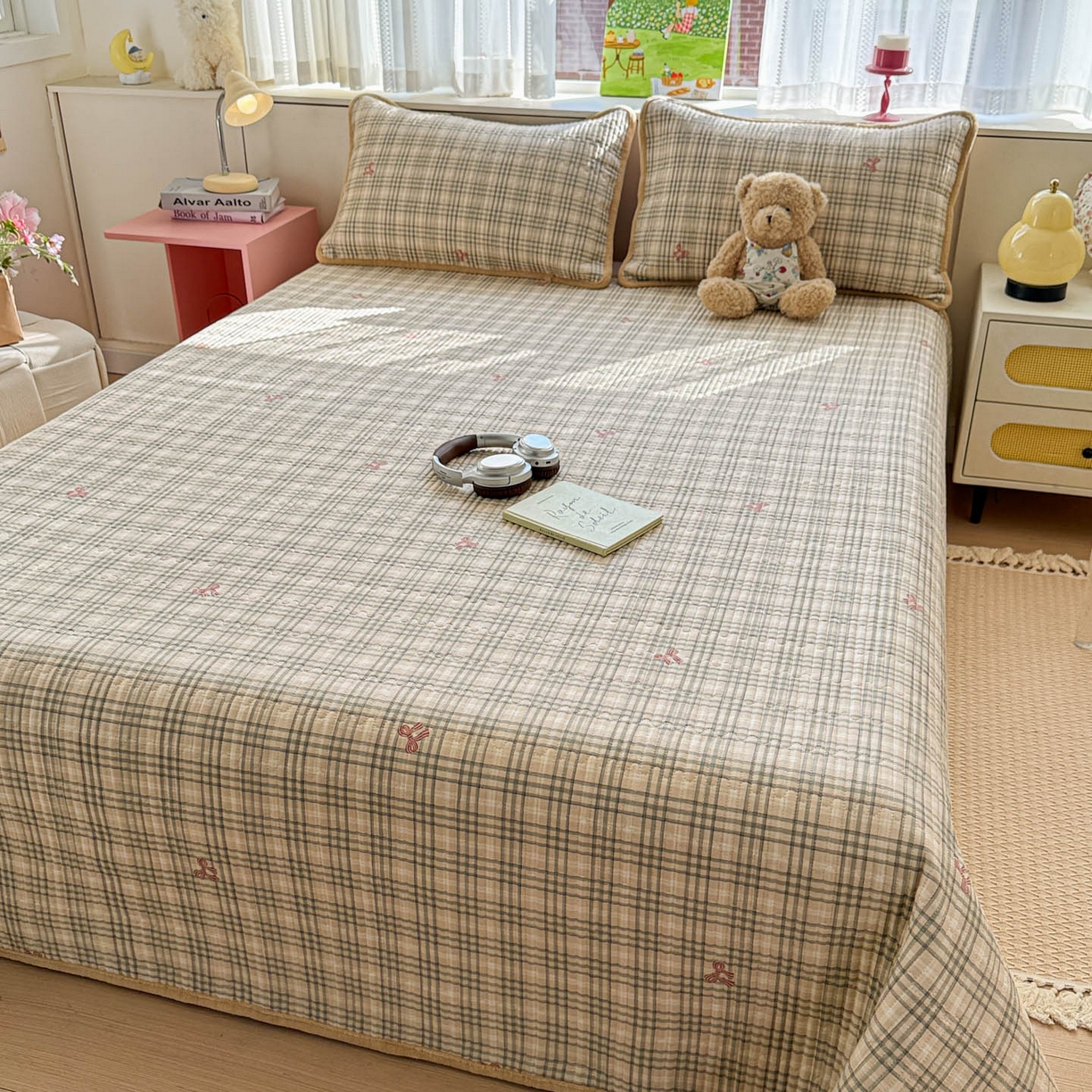 91家纺网 家纺一手货源 找家纺 恒尚居 2026新款纯棉牛奶绒床盖双面两用夹棉床单床垫-秋冬款 四季通用 卡其格【A纯棉-B牛奶绒】