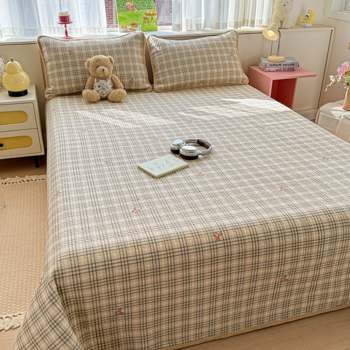 91家纺网 家纺一手货源 找家纺 恒尚居 2026新款纯棉牛奶绒床盖双面两用夹棉床单床垫-秋冬款 四季通用 卡其格【A纯棉-B牛奶绒】