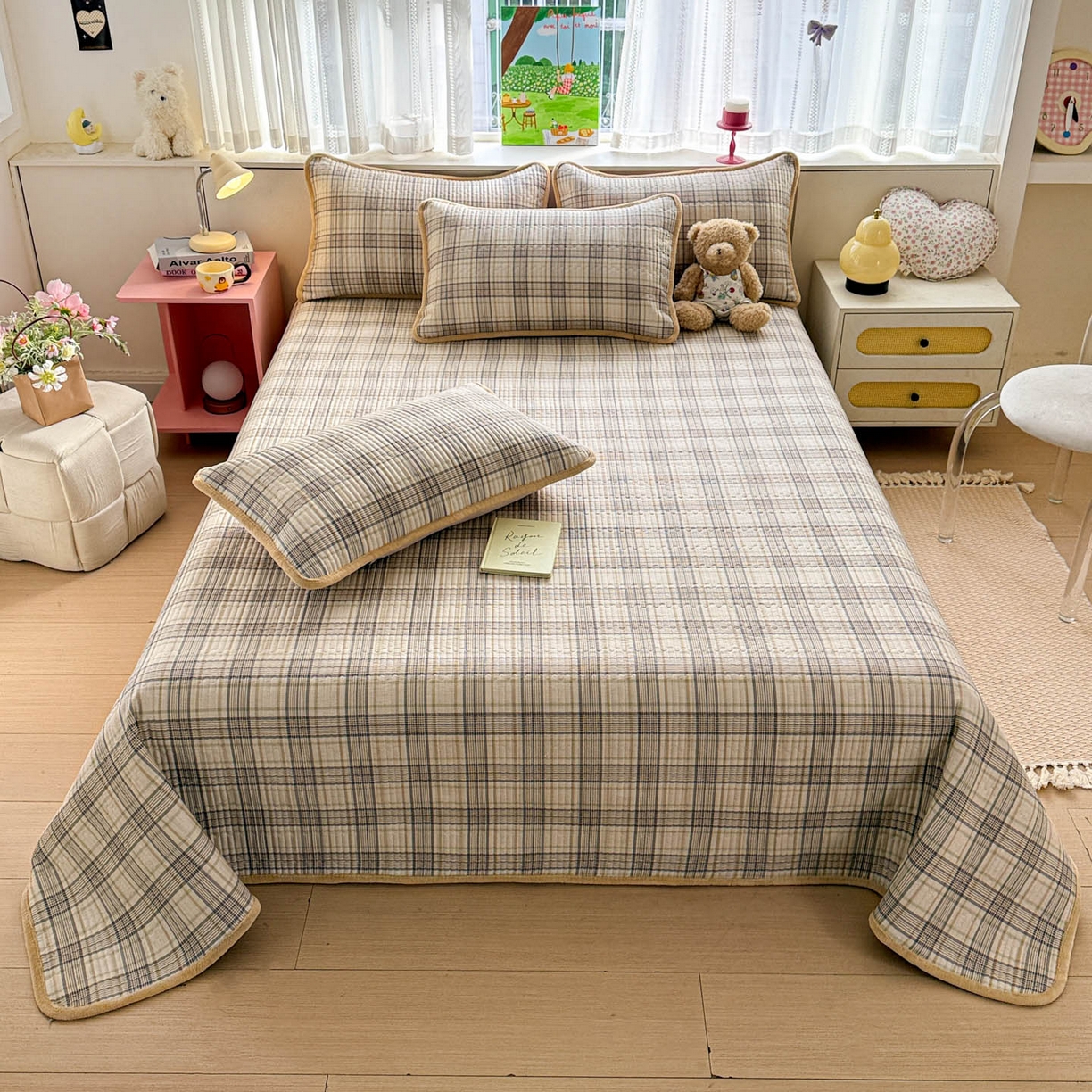 91家纺网 家纺一手货源 找家纺 恒尚居 2026新款纯棉牛奶绒床盖双面两用夹棉床单床垫-秋冬款 四季通用 纽约格【A纯棉-B牛奶绒】