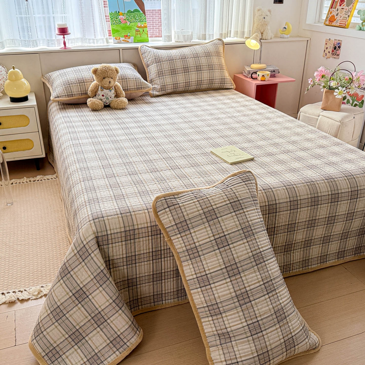 91家纺网 家纺一手货源 找家纺 恒尚居 2026新款纯棉牛奶绒床盖双面两用夹棉床单床垫-秋冬款 四季通用 纽约格【A纯棉-B牛奶绒】