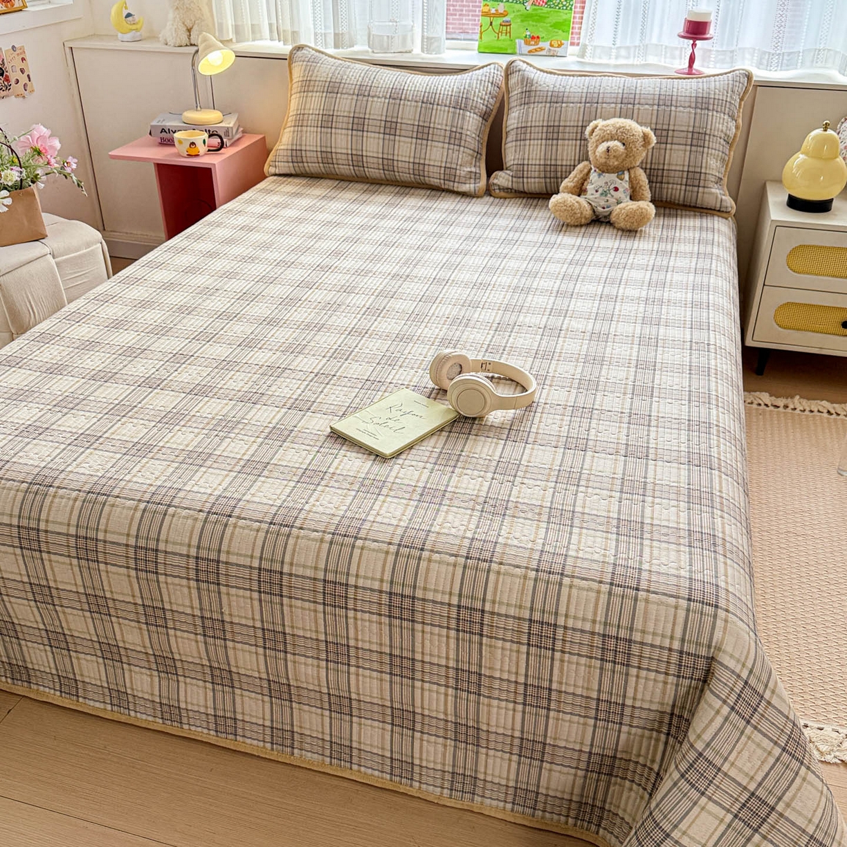 91家纺网 家纺一手货源 找家纺 恒尚居 2026新款纯棉牛奶绒床盖双面两用夹棉床单床垫-秋冬款 四季通用 纽约格【A纯棉-B牛奶绒】