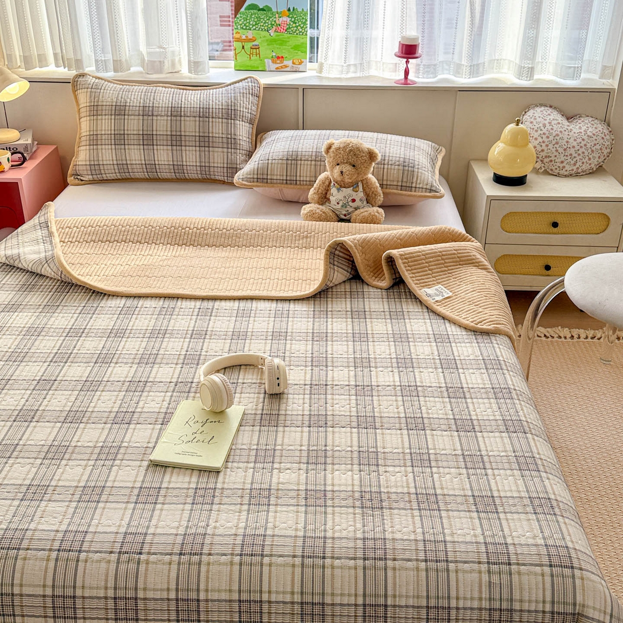 91家纺网 家纺一手货源 找家纺 恒尚居 2026新款纯棉牛奶绒床盖双面两用夹棉床单床垫-秋冬款 四季通用 纽约格【A纯棉-B牛奶绒】