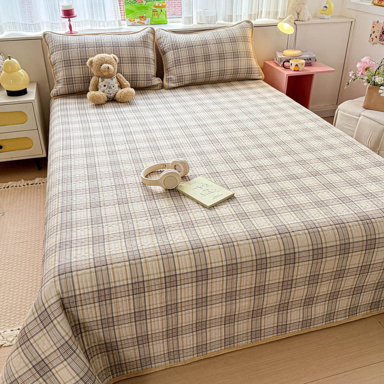 91家纺网 家纺一手货源 找家纺 恒尚居 2026新款纯棉牛奶绒床盖双面两用夹棉床单床垫-秋冬款 四季通用 纽约格【A纯棉-B牛奶绒】