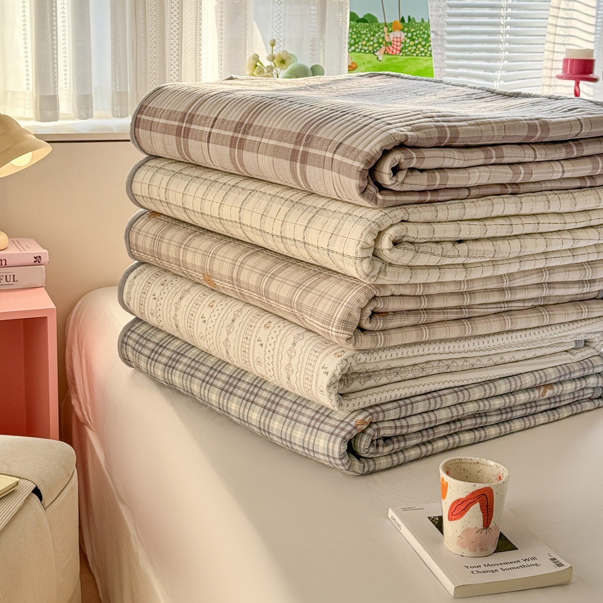 91家纺网 家纺一手货源 找家纺 恒尚居 2026新款纯棉牛奶绒床盖双面两用夹棉床单床垫-秋冬款 四季通用 组合图