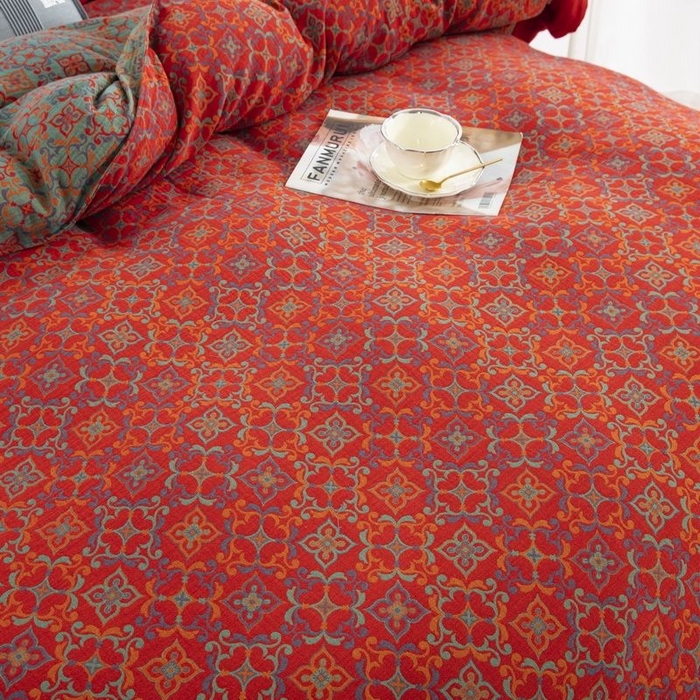 91家纺网 家纺一手货源 找家纺 （总）仰望棉麻双层纱供应链 2026新款镂空飞边款全棉色织提花四件套-鸳鸯锦