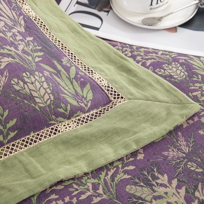 91家纺网 家纺一手货源 找家纺 （总）仰望棉麻双层纱供应链 2026新款镂空飞边款全棉色织提花四件套-薰衣草