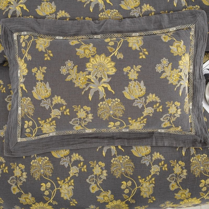 91家纺网 家纺一手货源 找家纺 （总）仰望棉麻双层纱供应链 2026新款黑金镂空飞边款全棉色织提花四件套-婉颜