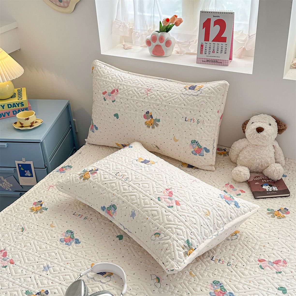 91家纺网 家纺一手货源 找家纺 （总）忘忧草 2025新款清新简约全棉印花夹棉床笠