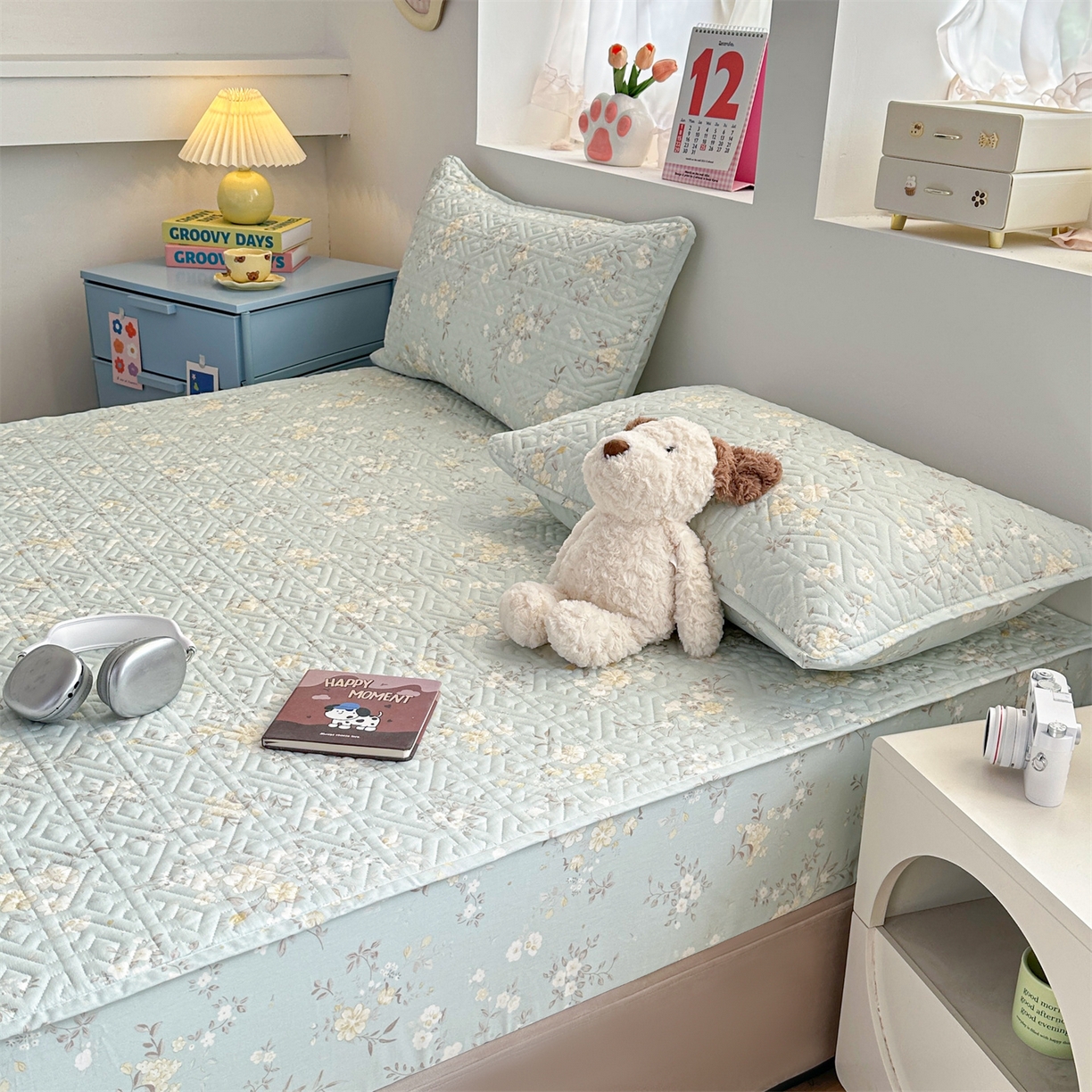 91家纺网 家纺一手货源 找家纺 忘忧草 2025新款清新简约全棉印花夹棉床笠 苏林-绿