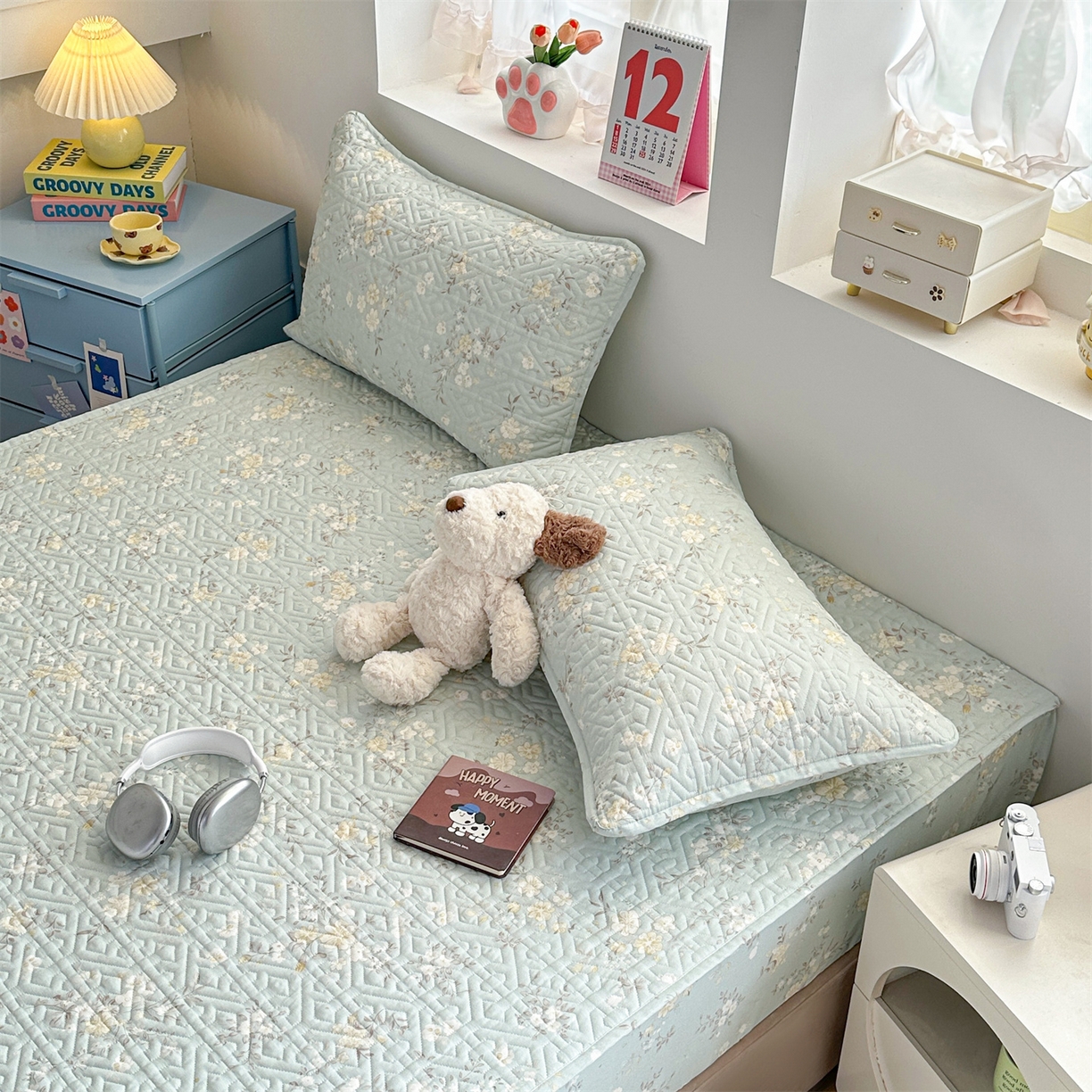 91家纺网 家纺一手货源 找家纺 忘忧草 2025新款清新简约全棉印花夹棉床笠 苏林-绿