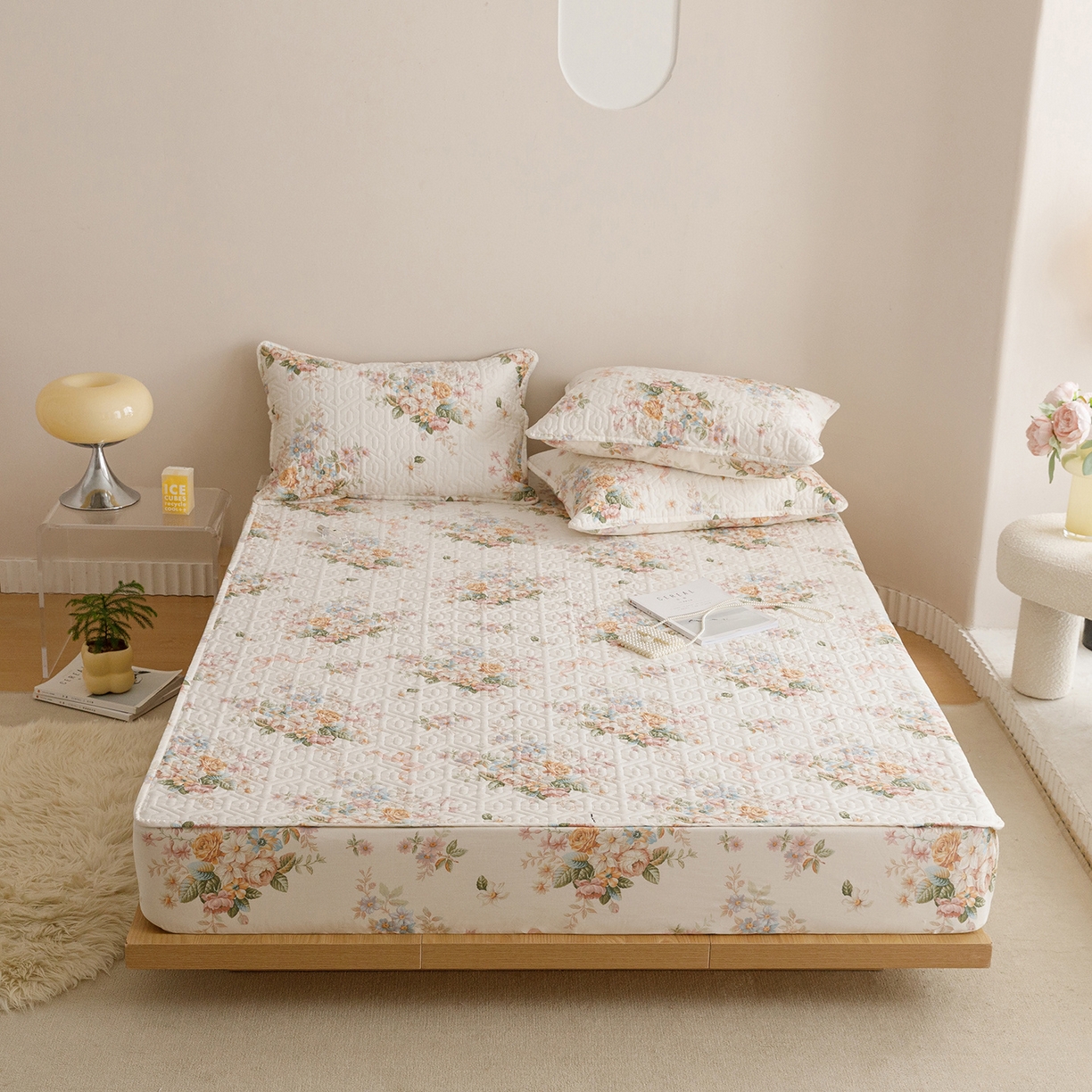 忘忧草 2025新款清新简约全棉印花夹棉床笠 花期如梦