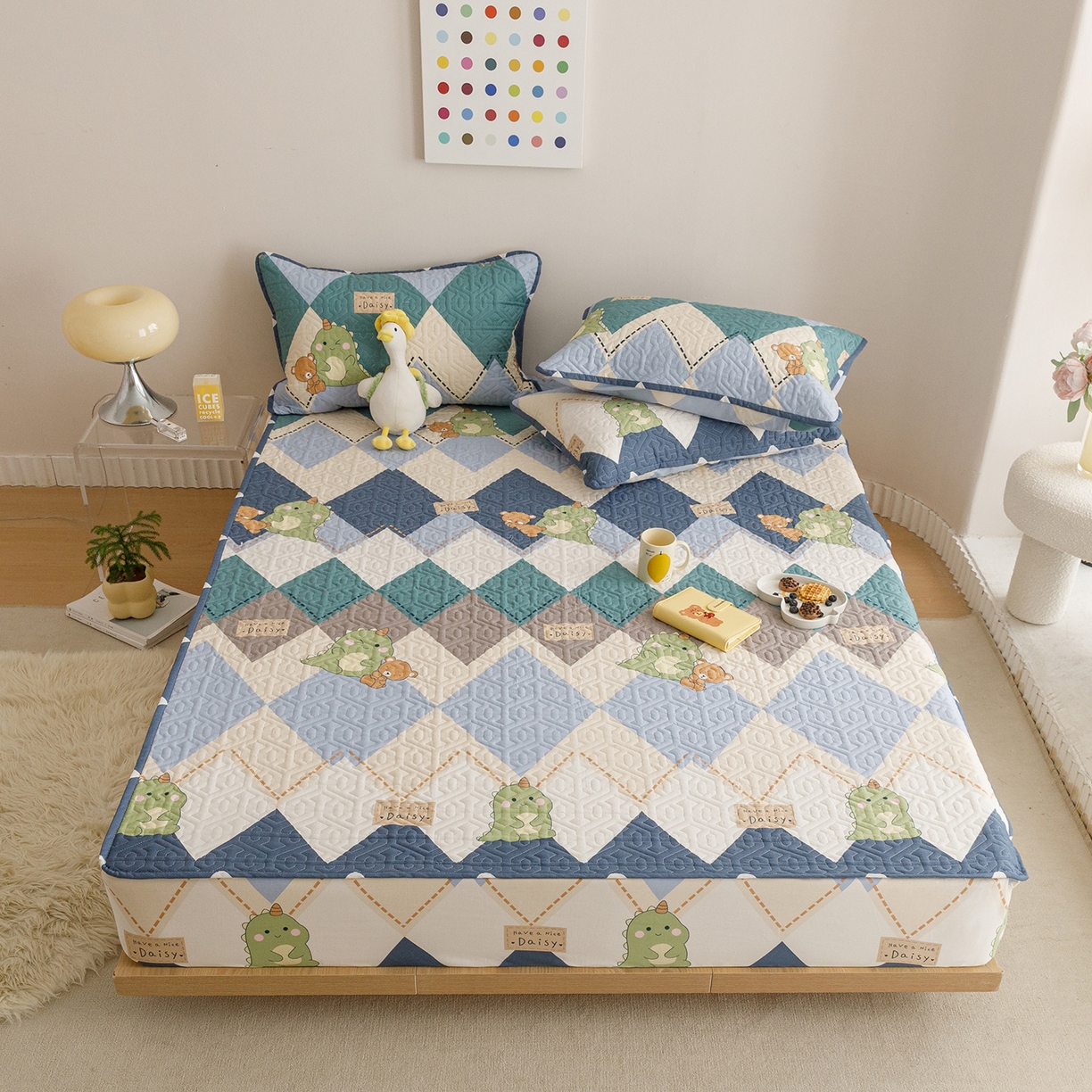 忘忧草 2025新款清新简约全棉印花夹棉床笠 淘淘龙