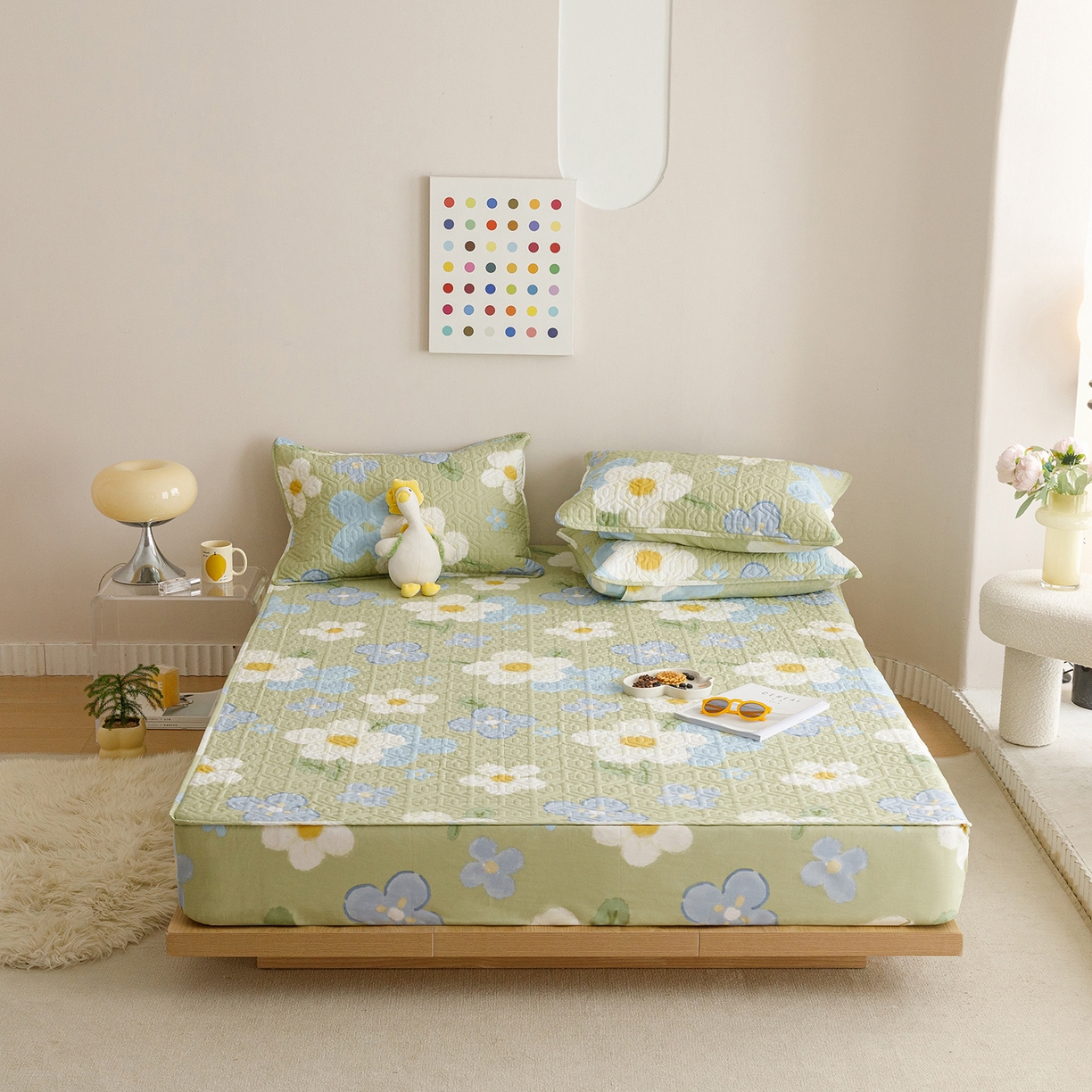 91家纺网 家纺一手货源 找家纺 忘忧草 2025新款清新简约全棉印花夹棉床笠 雅秀