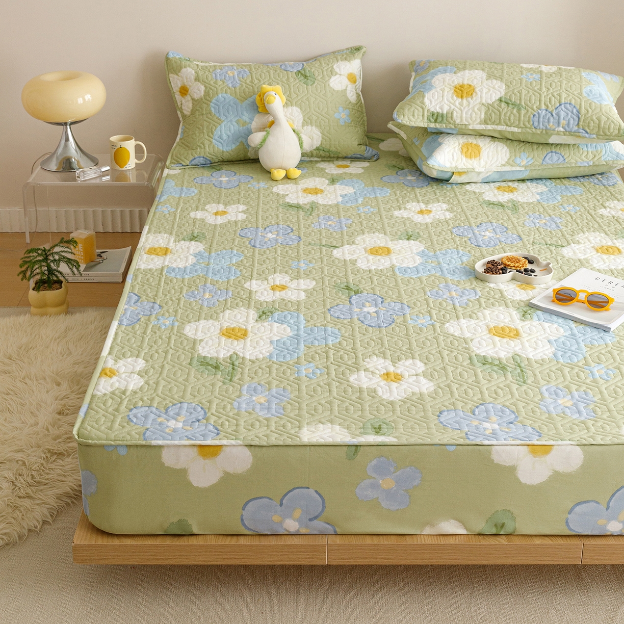 91家纺网 家纺一手货源 找家纺 忘忧草 2025新款清新简约全棉印花夹棉床笠 雅秀