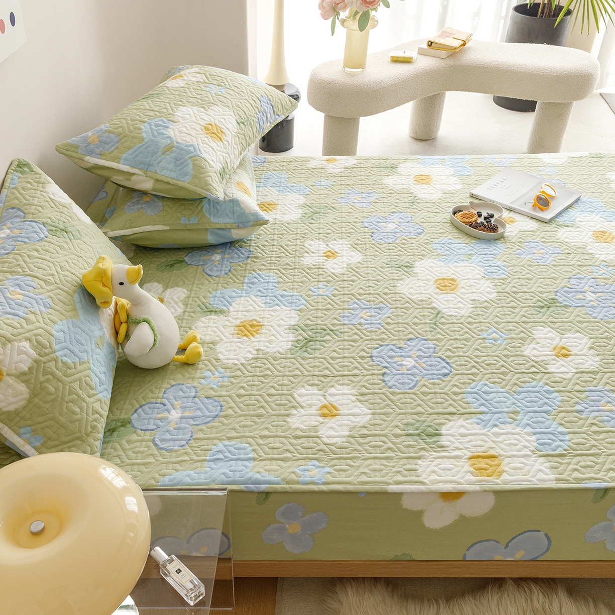 91家纺网 家纺一手货源 找家纺 忘忧草 2025新款清新简约全棉印花夹棉床笠 雅秀