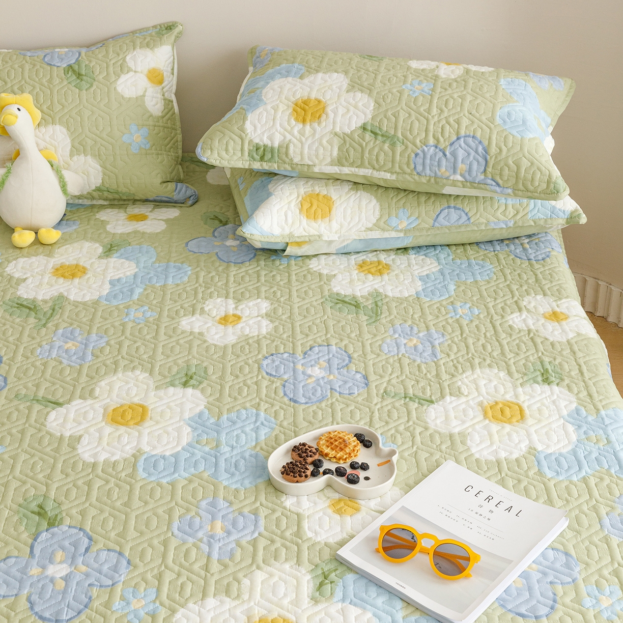 91家纺网 家纺一手货源 找家纺 忘忧草 2025新款清新简约全棉印花夹棉床笠 雅秀