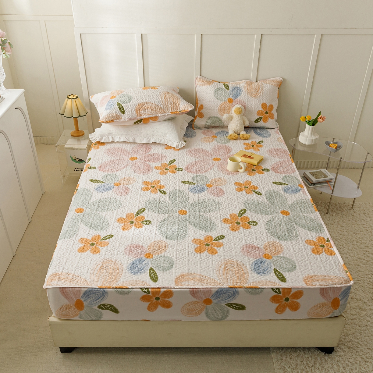 忘忧草 2025新款清新简约全棉印花夹棉床笠 秋洛