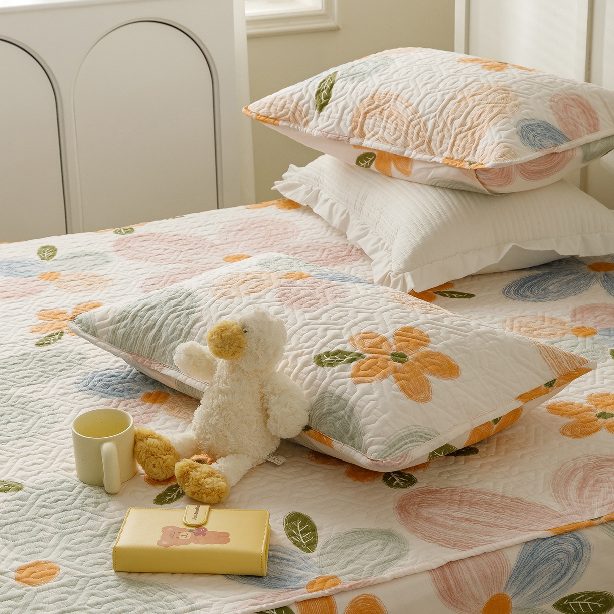 91家纺网 家纺一手货源 找家纺 忘忧草 2025新款清新简约全棉印花夹棉床笠 秋洛