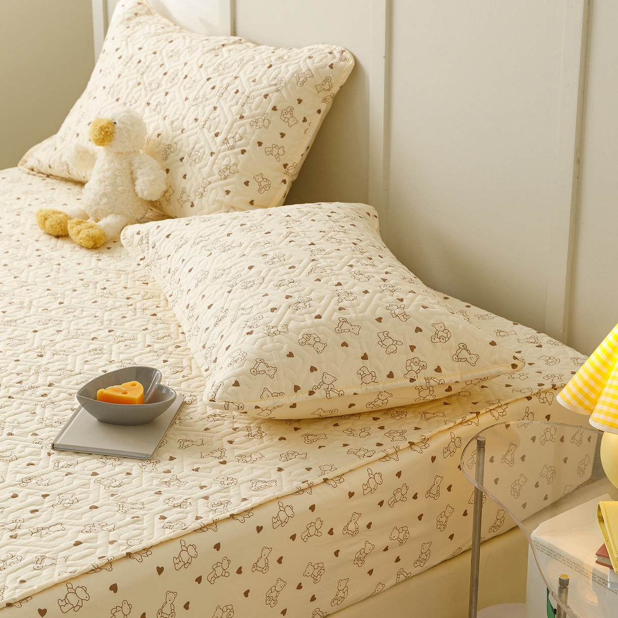 91家纺网 家纺一手货源 找家纺 忘忧草 2025新款清新简约全棉印花夹棉床笠 贝贝熊