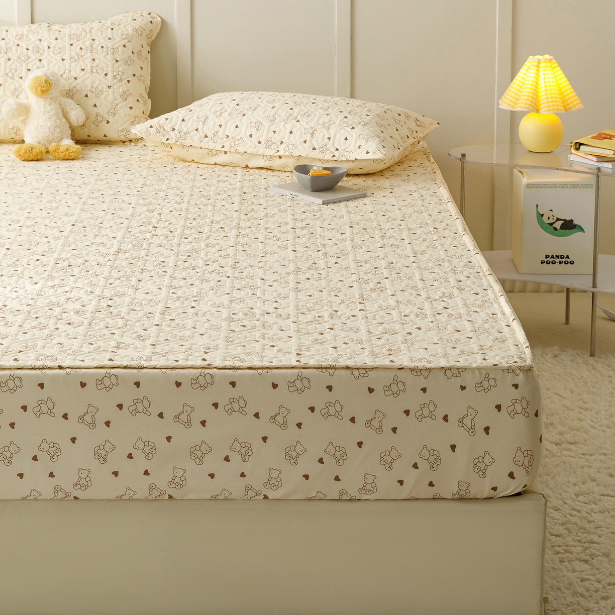 91家纺网 家纺一手货源 找家纺 忘忧草 2025新款清新简约全棉印花夹棉床笠 贝贝熊