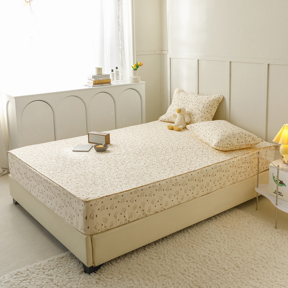 91家纺网 家纺一手货源 找家纺 忘忧草 2025新款清新简约全棉印花夹棉床笠 贝贝熊