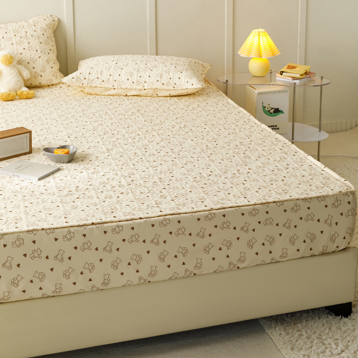 91家纺网 家纺一手货源 找家纺 忘忧草 2025新款清新简约全棉印花夹棉床笠 贝贝熊