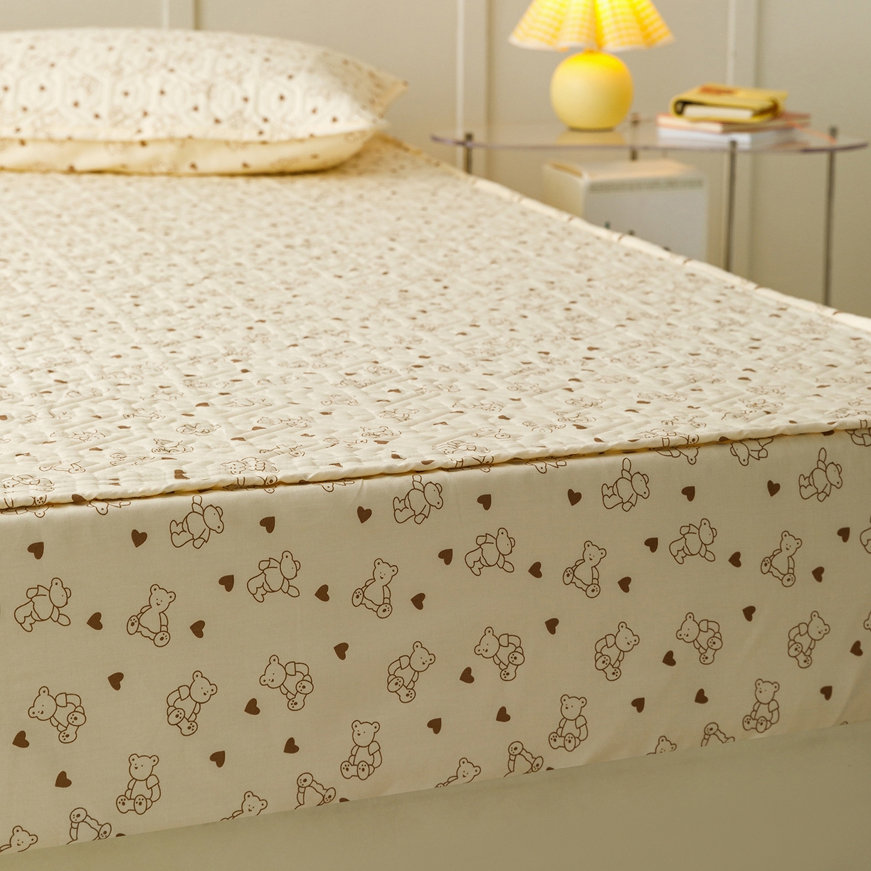 91家纺网 家纺一手货源 找家纺 忘忧草 2025新款清新简约全棉印花夹棉床笠 贝贝熊