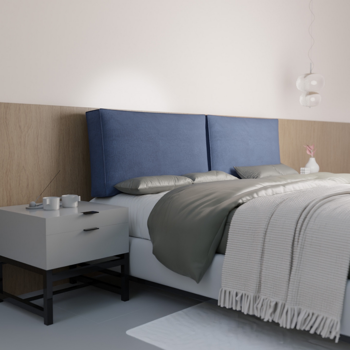 美达人 2025新款绒款雪尼尔立体面包床靠靠垫 雪尼尔-压线面包-蓝