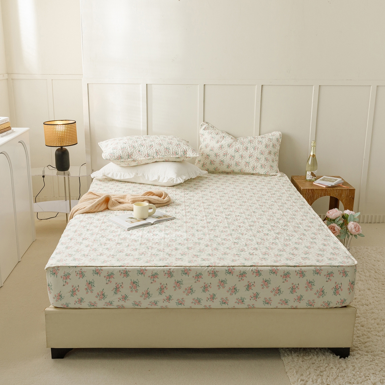 忘忧草 2025新款清新简约全棉印花夹棉床笠 少女心