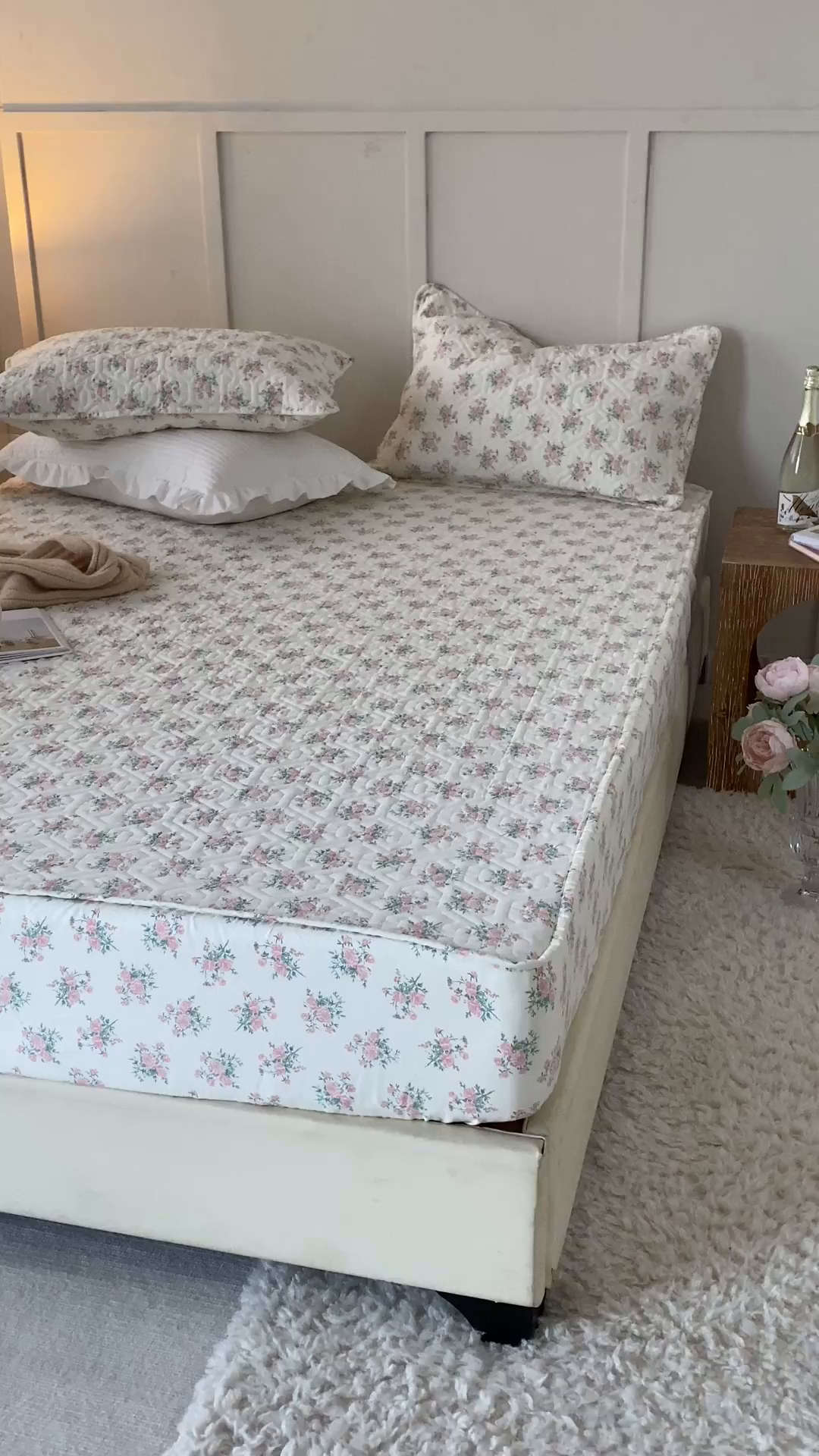 91家纺网 家纺一手货源 找家纺 忘忧草 2025新款清新简约全棉印花夹棉床笠 少女心