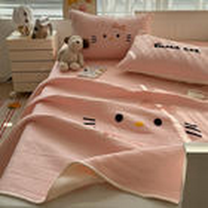 91家纺网 家纺一手货源 找家纺 繁花家居 2025新款云朵棉软到心坎可爱毛巾绣床盖，不跑床的加厚床单 喵喵-奶粉