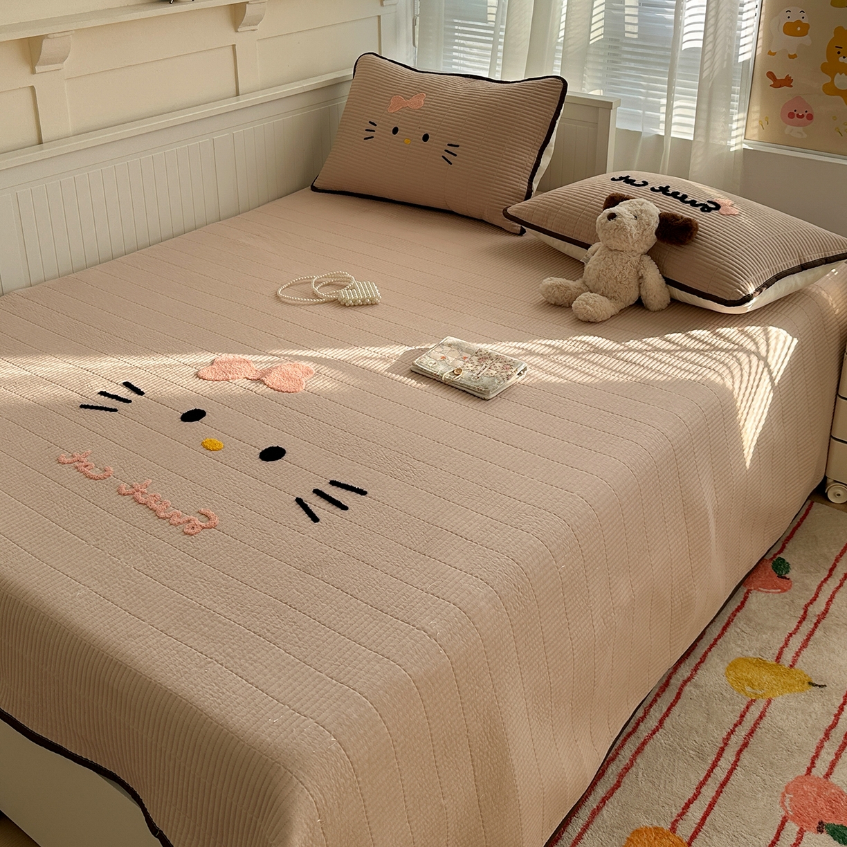 91家纺网 家纺一手货源 找家纺 （总）繁花家居 2025新款云朵棉软到心坎可爱毛巾绣床盖，不跑床的加厚床单