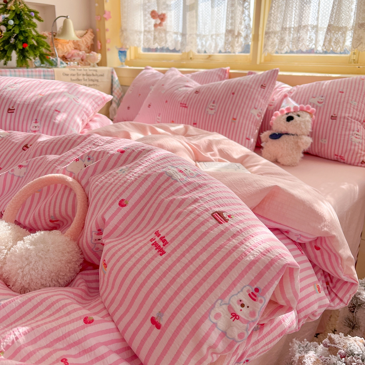 91家纺网 家纺一手货源 找家纺 （总）玉海棠家纺 2025新款双层皱皱纱四件套