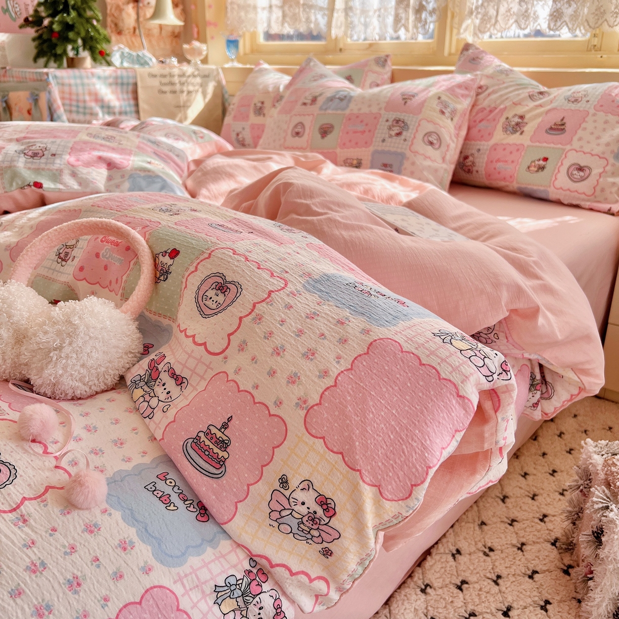 91家纺网 家纺一手货源 找家纺 （总）玉海棠家纺 2025新款双层皱皱纱四件套