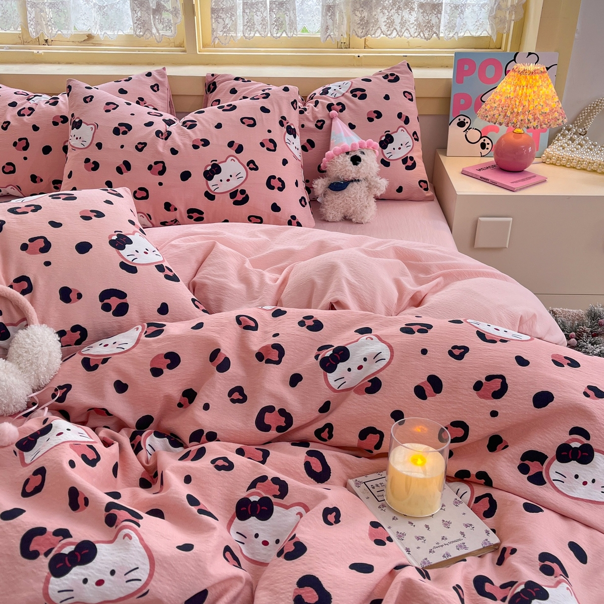 91家纺网 家纺一手货源 找家纺 玉海棠家纺 2025新款双层皱皱纱四件套 大脸喵