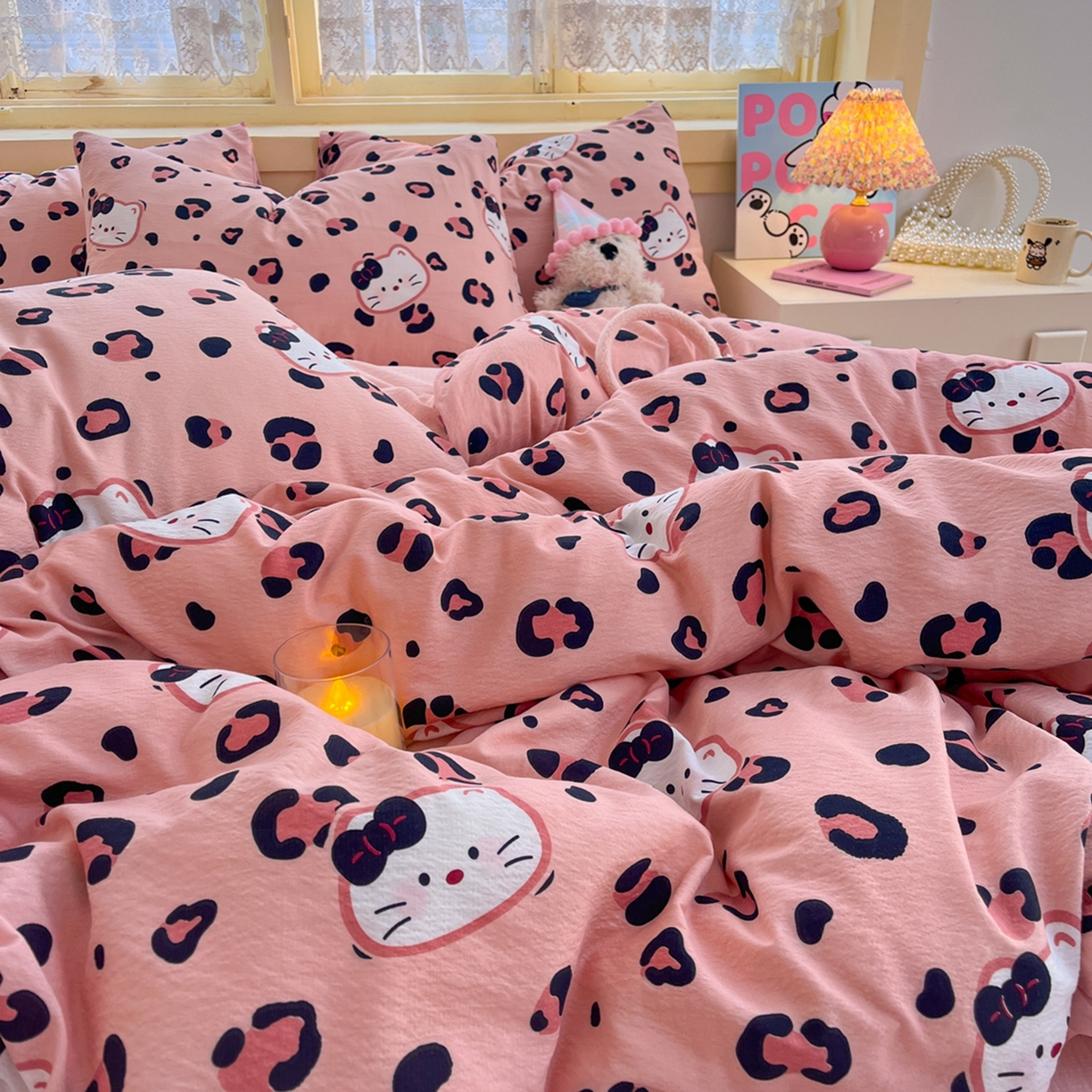 91家纺网 家纺一手货源 找家纺 玉海棠家纺 2025新款双层皱皱纱四件套 大脸喵