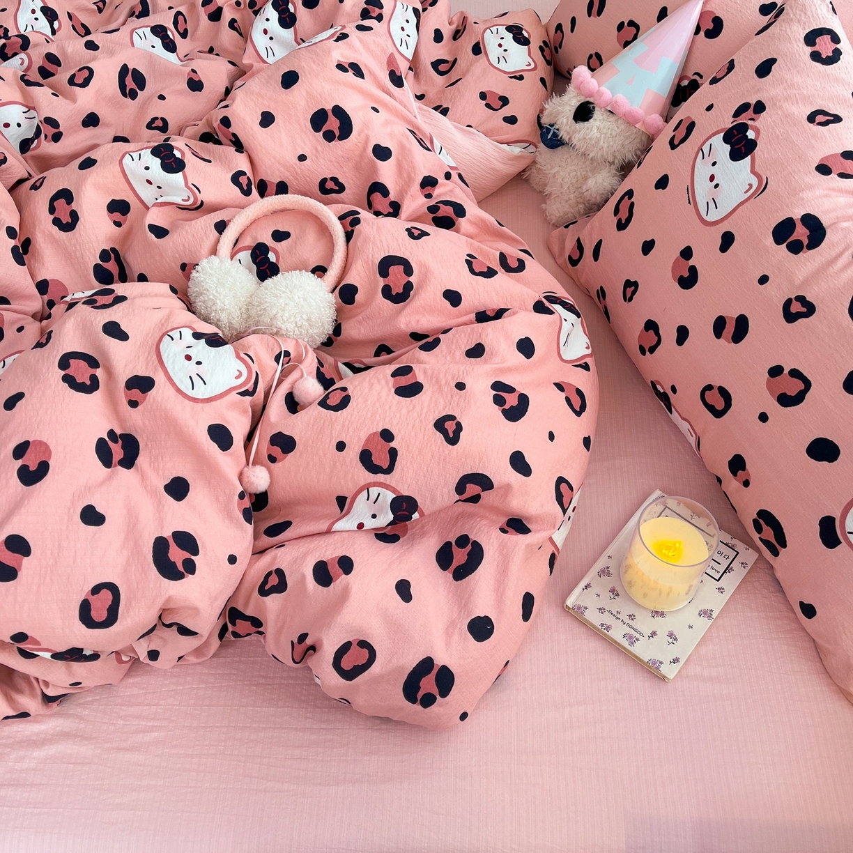 91家纺网 家纺一手货源 找家纺 玉海棠家纺 2025新款双层皱皱纱四件套 大脸喵