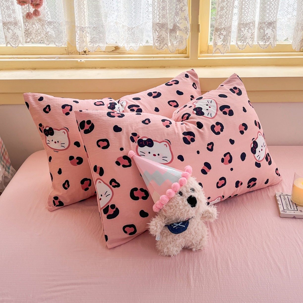 91家纺网 家纺一手货源 找家纺 玉海棠家纺 2025新款双层皱皱纱四件套 大脸喵