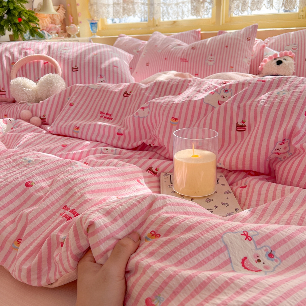 91家纺网 家纺一手货源 找家纺 玉海棠家纺 2025新款双层皱皱纱四件套 生日派对