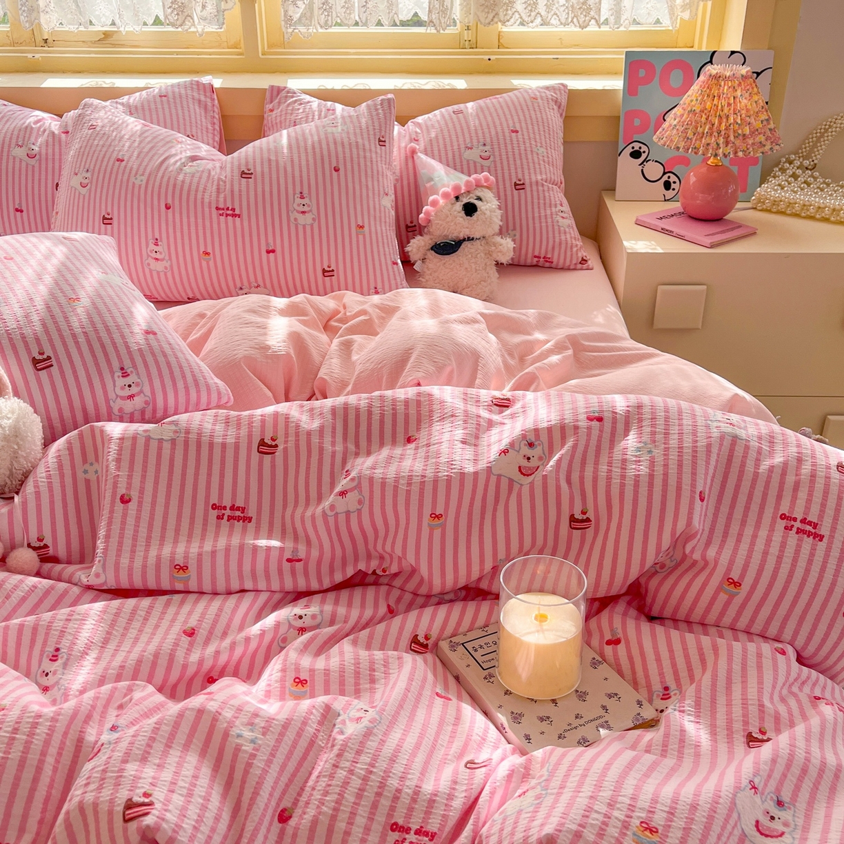 91家纺网 家纺一手货源 找家纺 玉海棠家纺 2025新款双层皱皱纱四件套 生日派对