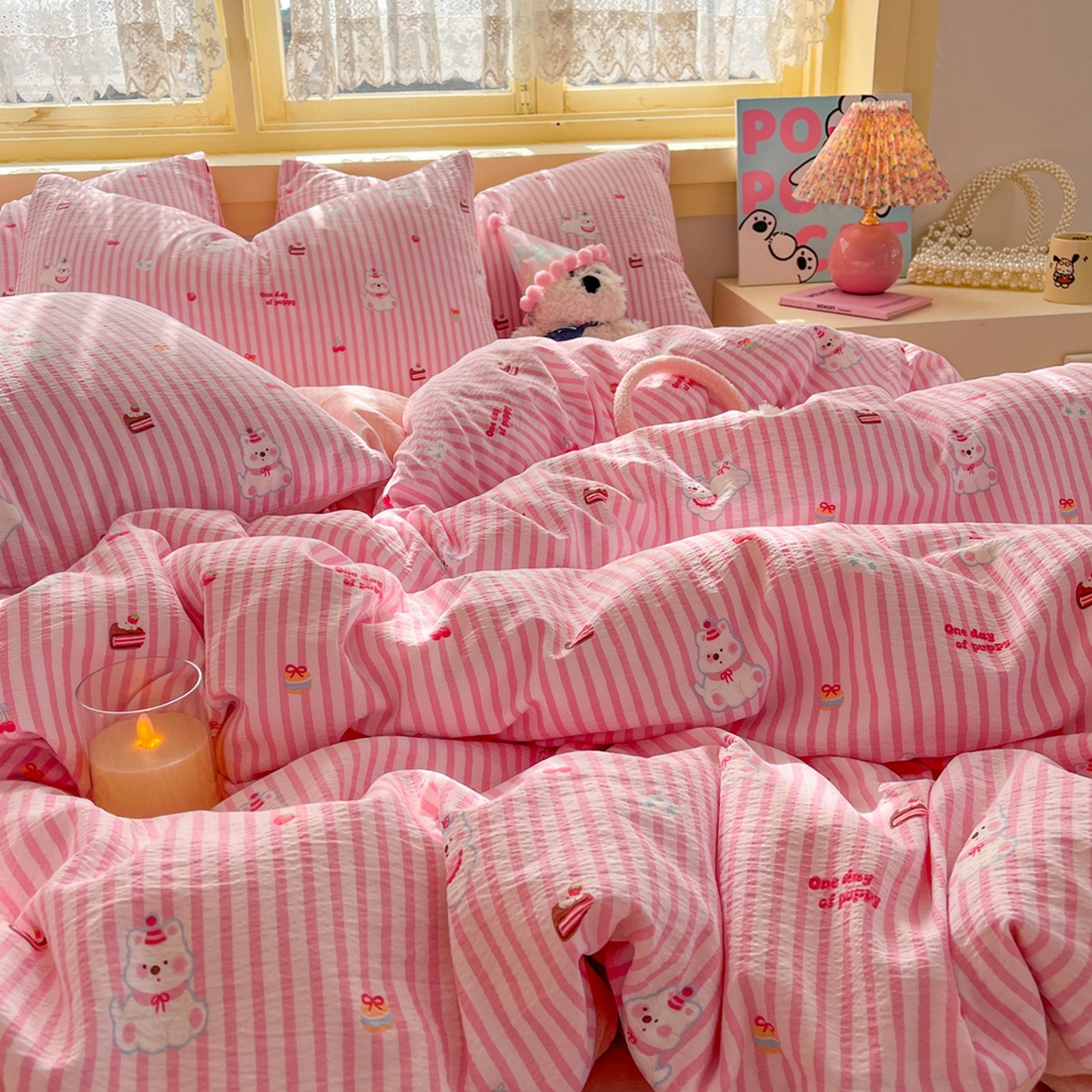 91家纺网 家纺一手货源 找家纺 玉海棠家纺 2025新款双层皱皱纱四件套 生日派对