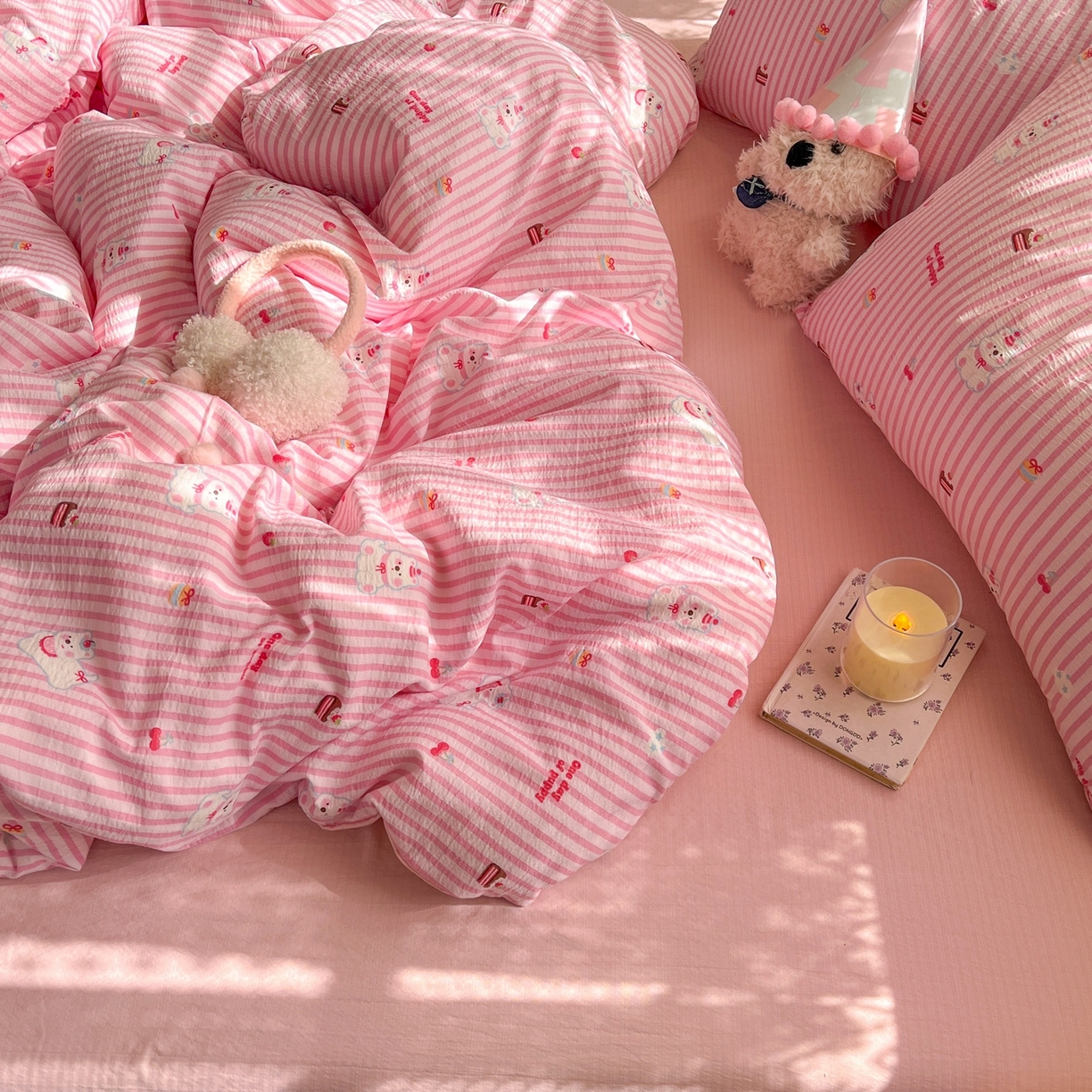 91家纺网 家纺一手货源 找家纺 玉海棠家纺 2025新款双层皱皱纱四件套 生日派对