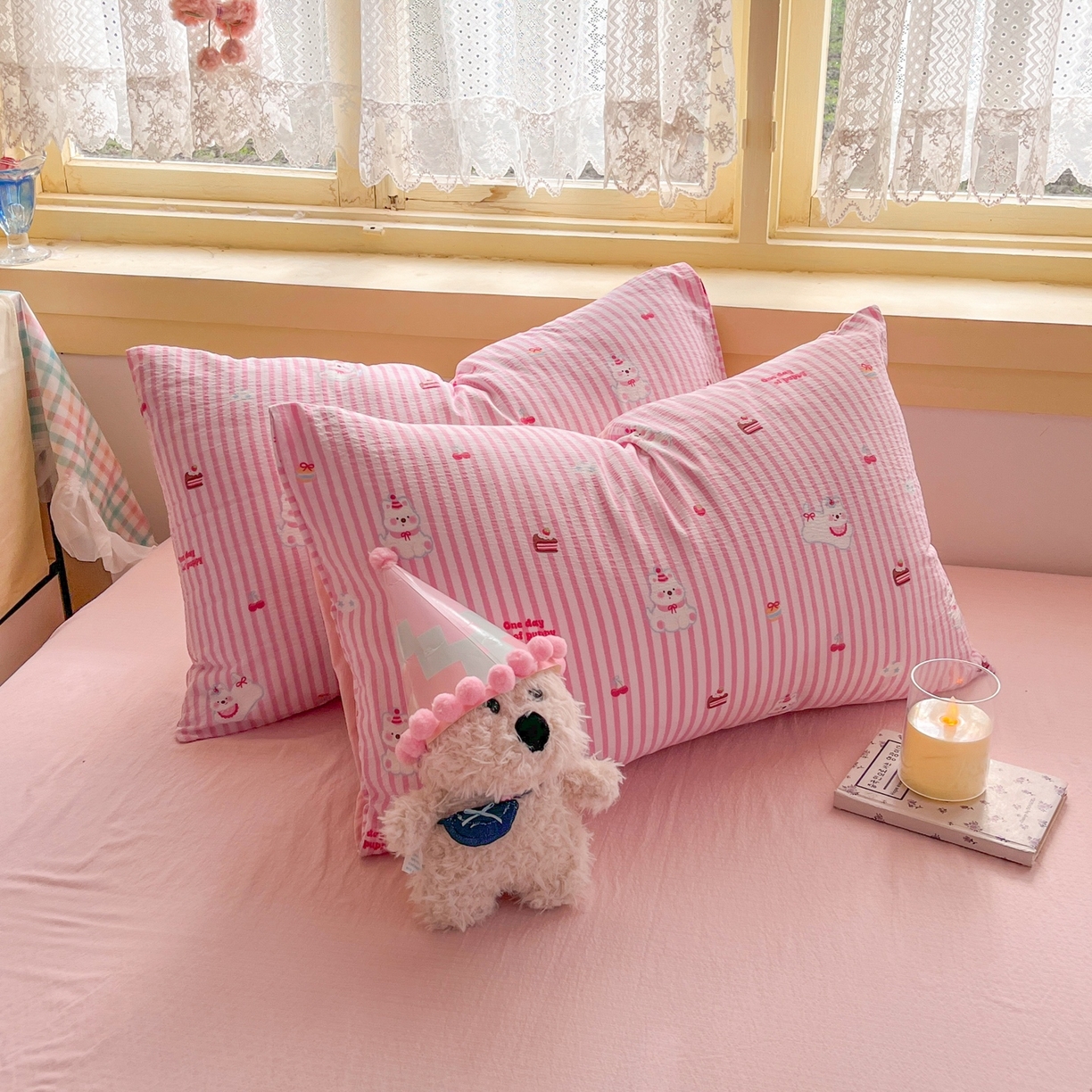 91家纺网 家纺一手货源 找家纺 玉海棠家纺 2025新款双层皱皱纱四件套 生日派对