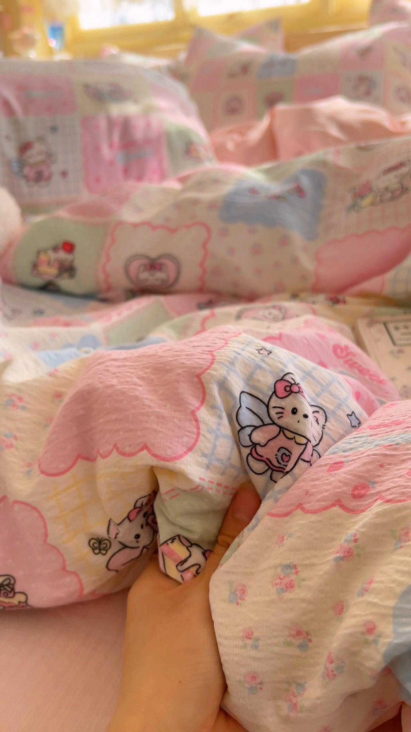 91家纺网 家纺一手货源 找家纺 玉海棠家纺 2025新款双层皱皱纱四件套 甜品猫