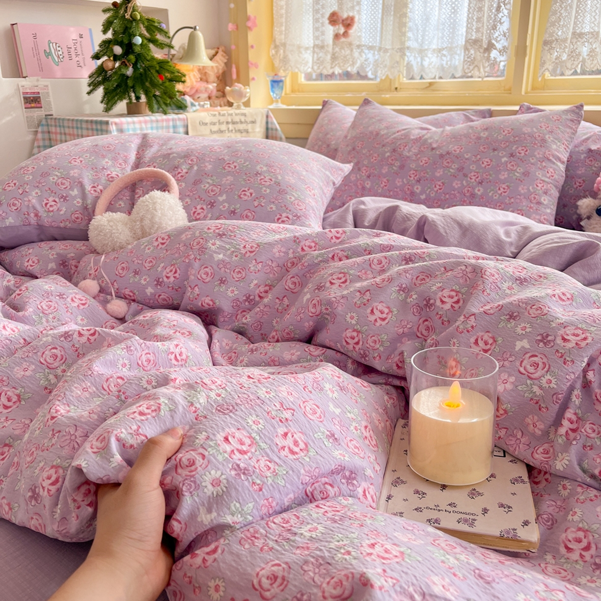 91家纺网 家纺一手货源 找家纺 玉海棠家纺 2025新款双层皱皱纱四件套 夕颜