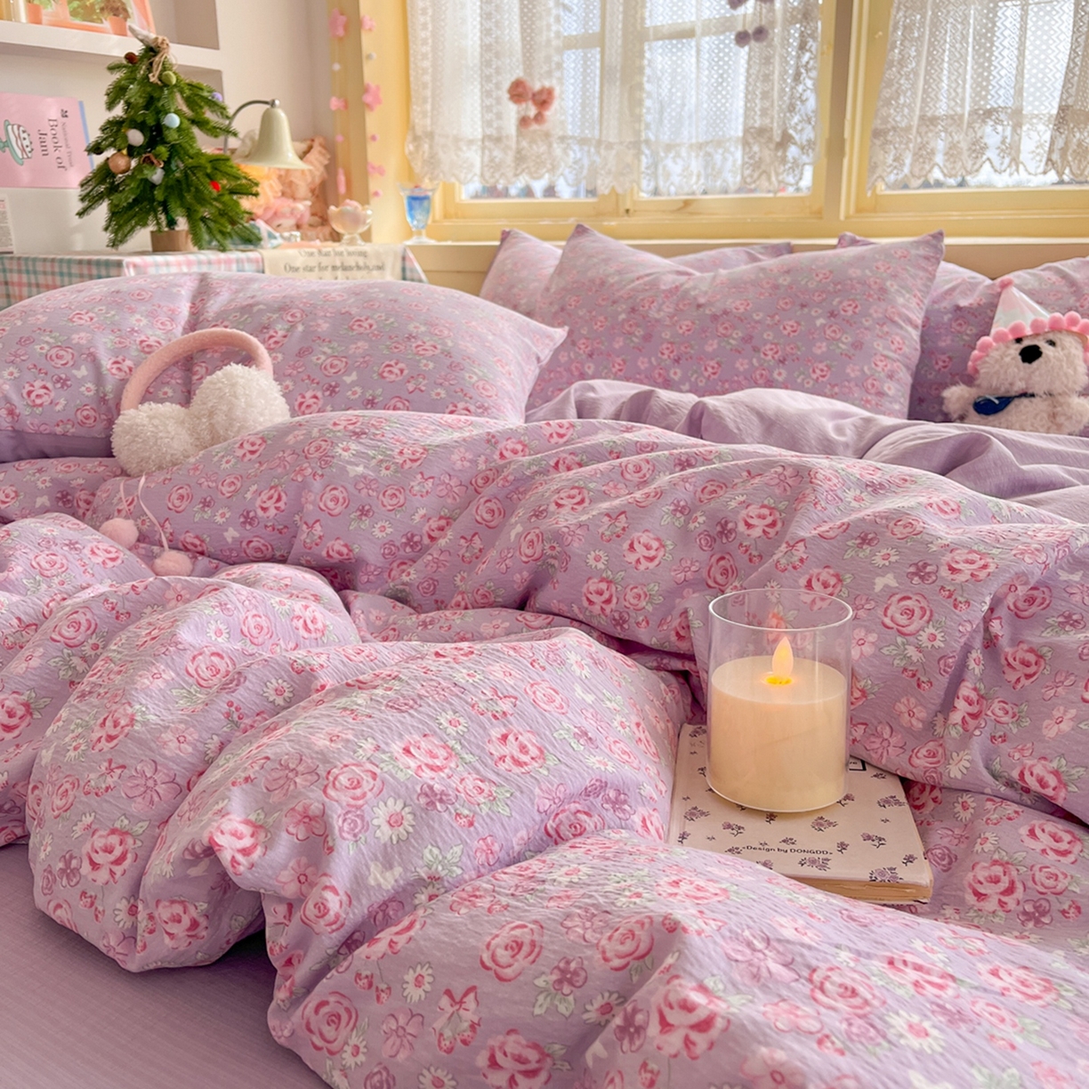 91家纺网 家纺一手货源 找家纺 玉海棠家纺 2025新款双层皱皱纱四件套 夕颜