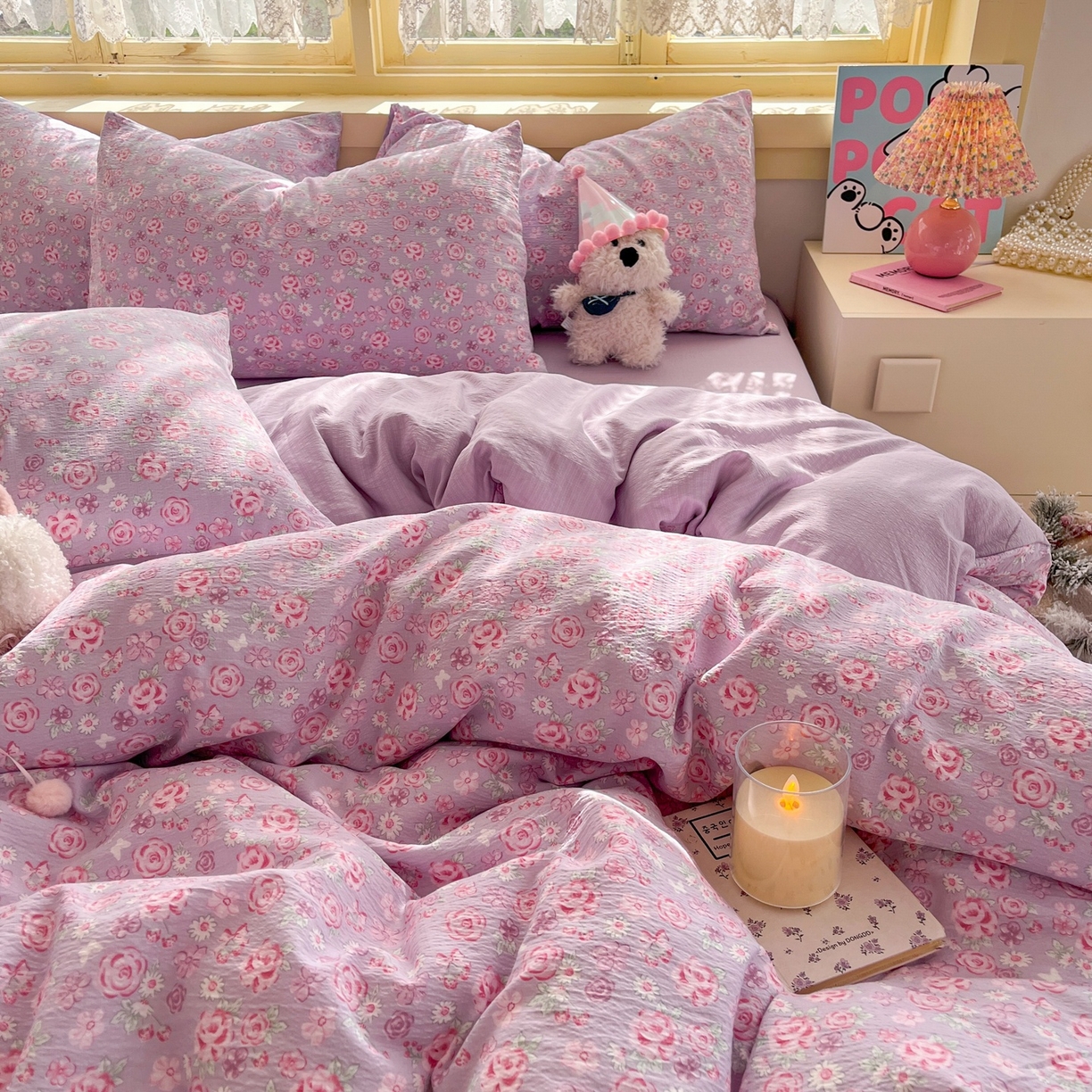 91家纺网 家纺一手货源 找家纺 玉海棠家纺 2025新款双层皱皱纱四件套 夕颜