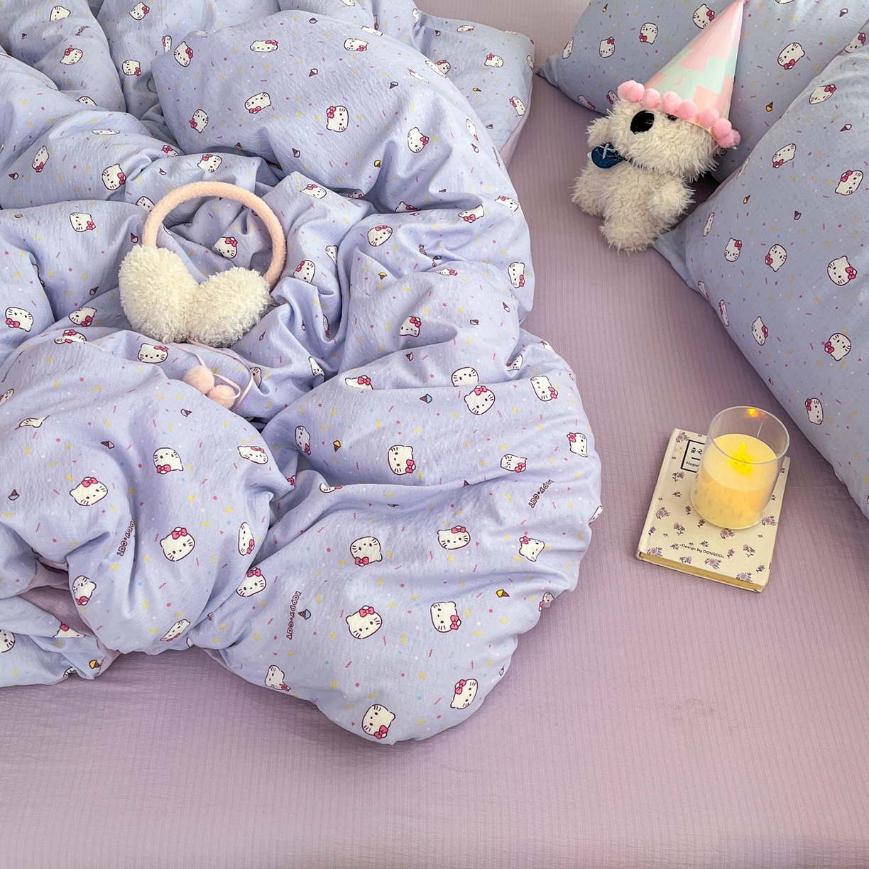 91家纺网 家纺一手货源 找家纺 玉海棠家纺 2025新款双层皱皱纱四件套 芝士小猫