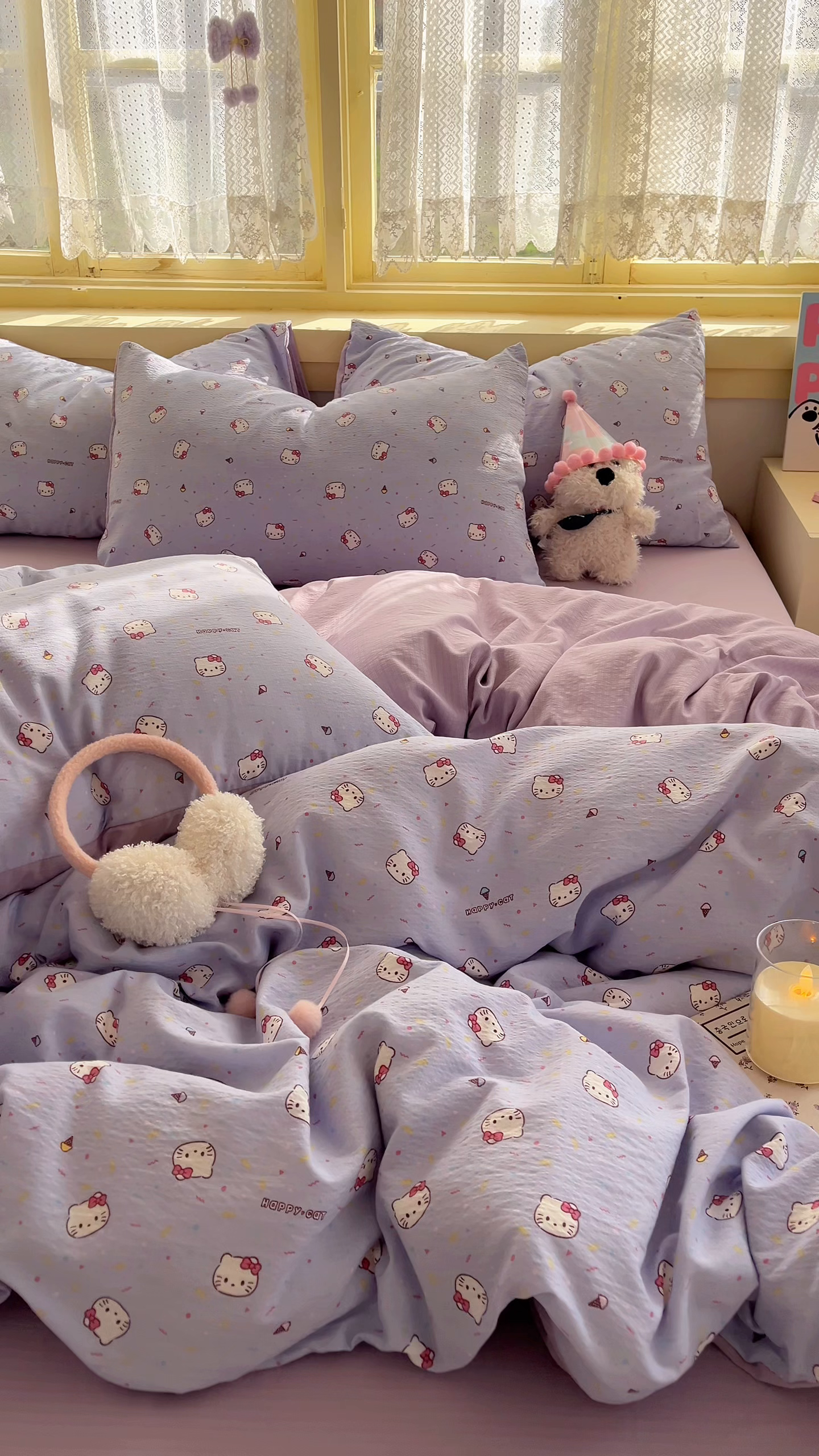 91家纺网 家纺一手货源 找家纺 玉海棠家纺 2025新款双层皱皱纱四件套 芝士小猫